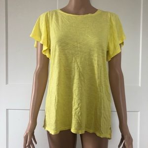 Anthropologie T.LA Yellow Ruffle Flutter Short Sleeves Loose Top XS